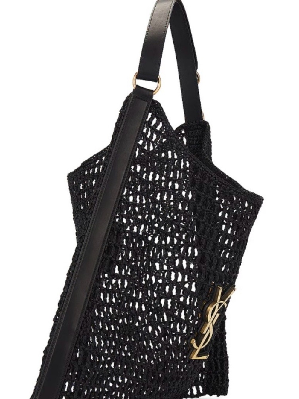 Saint Laurent YSL LIKE Black Raffia  Crochet Shoulder Bag with Gold YSL Logo - Picture 3 of 4